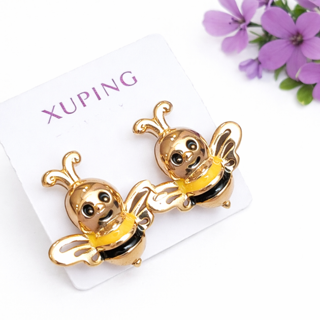 Сережки бджілки дитячі Xuping Jewelry довжина 1.6см медичне золото позолота 18К с1455 - Фото 1 Сережки бджілки дитячі Xuping Jewelry довжина 1.6см медичне золото позолота 18К с1455 - зображення 1