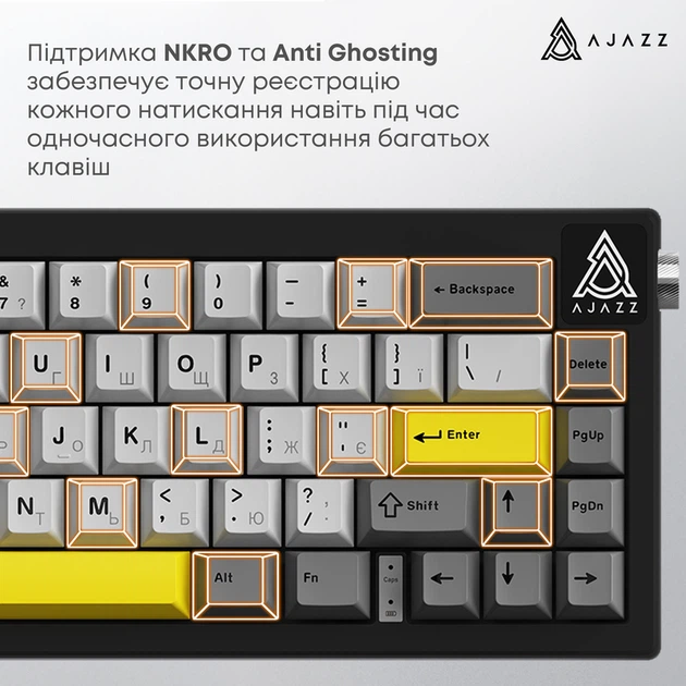 Дротова механічна клавіатура Ajazz AK650 Moon Yellow switches Gray White Yellow (AK650-MY-GWY) - Фото 13 Дротова механічна клавіатура Ajazz AK650 Moon Yellow switches Gray White Yellow (AK650-MY-GWY) - зображення 13