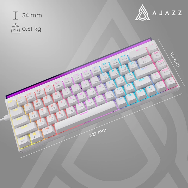 Дротова механічна клавіатура Ajazz NK68 Red switches White (NK68-R-W) - Фото 14 Дротова механічна клавіатура Ajazz NK68 Red switches White (NK68-R-W) - изображение 14