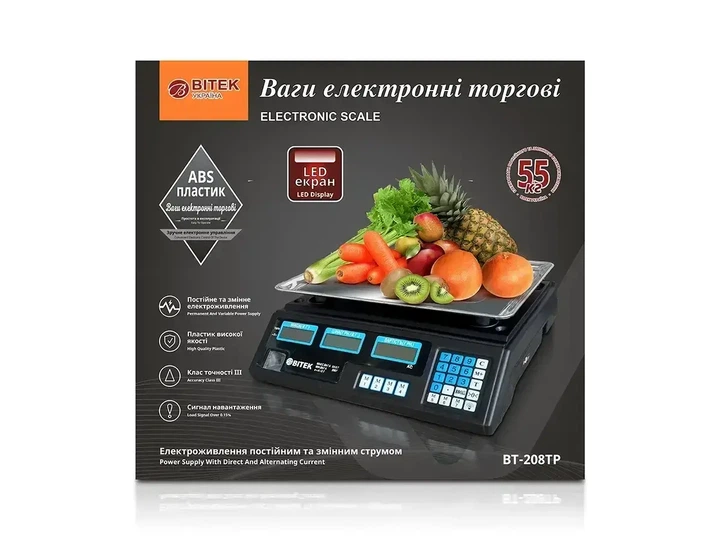 Электронные торговые весы BITEK BT-208TP 6940, до 55 кг, 4 В (0221) - изображение 3