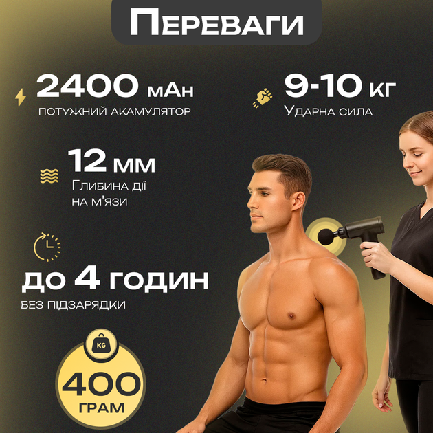 Электрический Перкуссионный Массажер для тела, спины, ног и шеи, ударный Вибрационный Портативный ручной пистолет из 4 насадки 6 режимов массажный импульсный - изображение 8