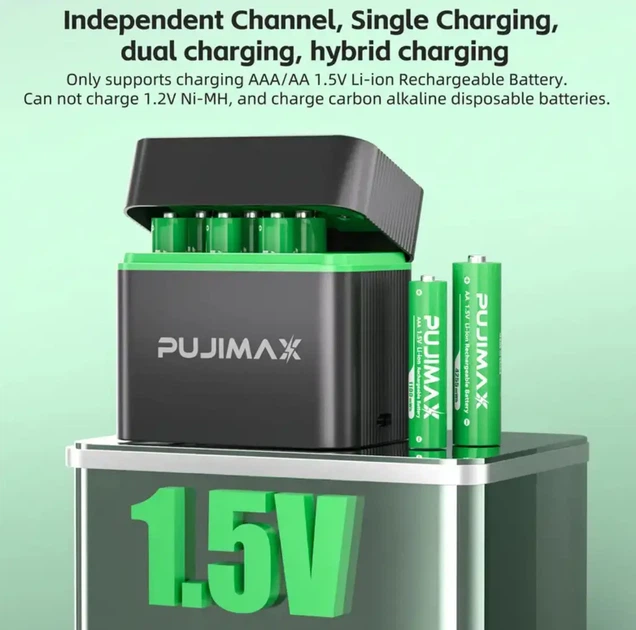 PUJIMAX Зарядний бокс та 4 АА ємність 4255 mWh + 4 ААА ємність 1100mWh, 1.5 V - зображення 4