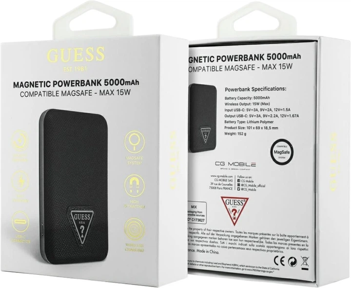 Powerbank Guess Grained Triangle USB-C MagSafe 5000 mAh 20W Black (3666339310493) - obraz 5