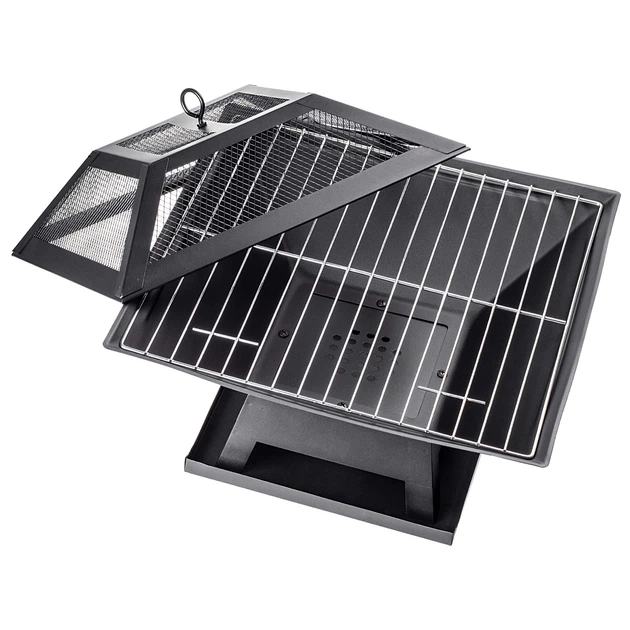Palenisko ogrodowe Kadax Liglet z pokrywą i rusztem stalowe 46 x 46 cm Czarne (5906638309902) - obraz 3