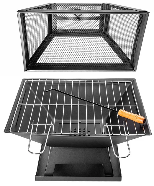 Palenisko ogrodowe Kadax Liglet z pokrywą i rusztem stalowe 46 x 46 cm Czarne (5906638309902) - obraz 5