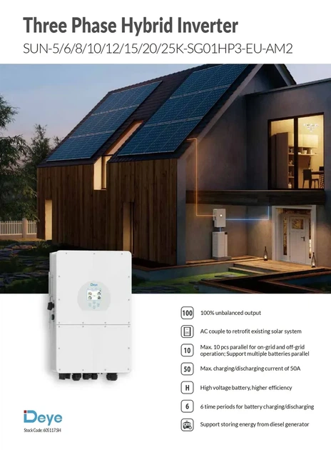 Гібридний інвертор Deye SUN-25K-SG01HP3-EU-AM2 25 кВт для високовольтних сонячних систем з MPPT контролерами - Фото 3 Гібридний інвертор Deye SUN-25K-SG01HP3-EU-AM2 25 кВт для високовольтних сонячних систем з MPPT контролерами - зображення 3