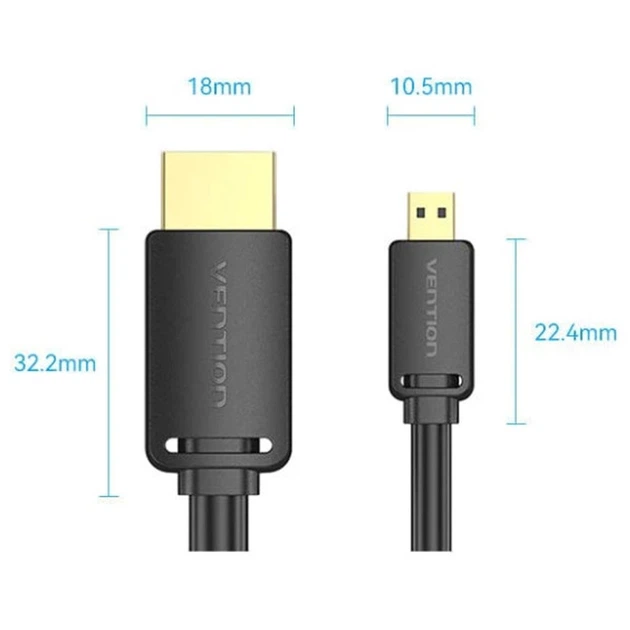Кабель Vention micro HDMI-D-HDMI-A, 3 m, v2.0, 4K 60 Hz (AGIBI) - зображення 5