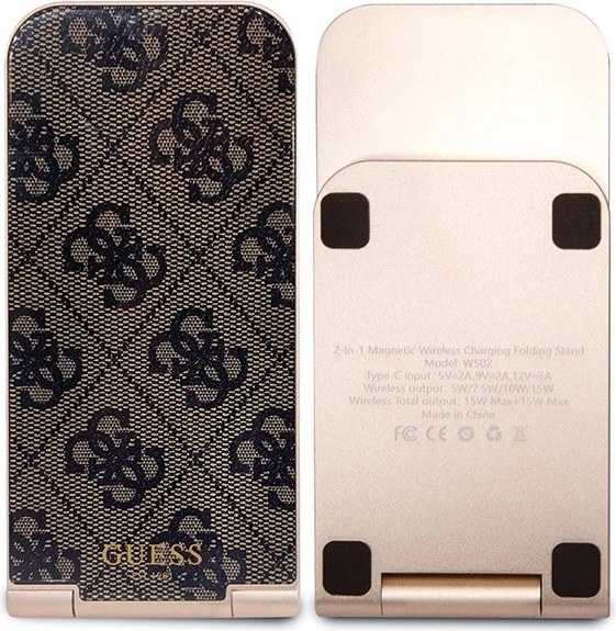 Бездротовий зарядний пристрій Guess 4G Pattern 2-in-1 MagSafe 15W Brown (GUDCFAL4PEGW) - зображення 6