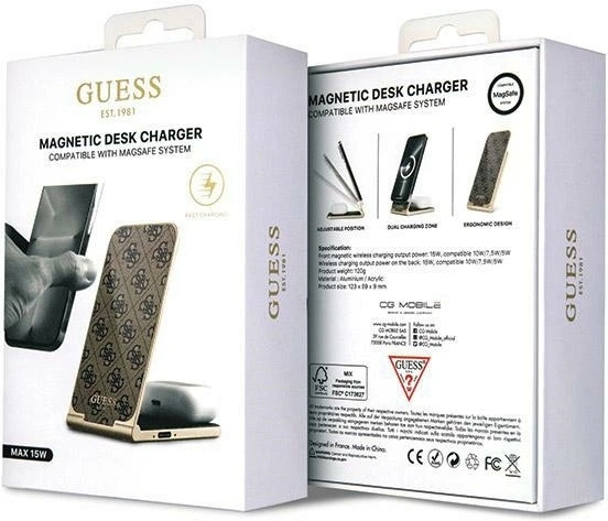 Бездротовий зарядний пристрій Guess 4G Pattern 2-in-1 MagSafe 15W Brown (GUDCFAL4PEGW) - зображення 7