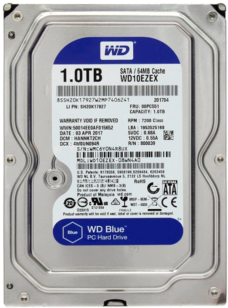 Western Digital SSD 1TB WD Blue 正常97% Жорсткий диск Western Digital Blue 1TB 7200rpm 64MB WD10EZEX 3.5