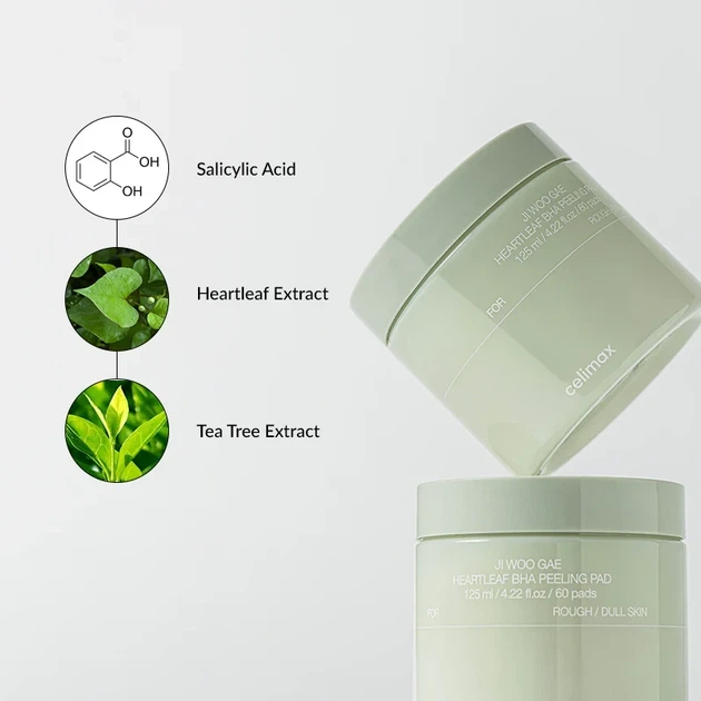 Тонер пади з саліциловою кислотою для проблемної шкіри Celimax Ji Woo Gae Heartleaf BHA Peeling Pad 60 шт - зображення 4