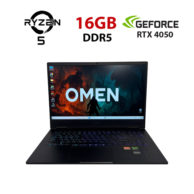Ігровий ноутбук HP Omen 16z-xd000 / 16.0" (1920x1080) IPS / AMD Ryzen 5 7640HS (6 (12) ядра по 4,3 - 5,0 ГГц) / 16 ГБ DDR5 / 512 ГБ SSD / nVidia GeForce RTX 4050, 6 ГБ GDDR6, 96-біт / WebCam б/в - Фото 1 Ігровий ноутбук HP Omen 16z-xd000 / 16.0" (1920x1080) IPS / AMD Ryzen 5 7640HS (6 (12) ядра по 4,3 - 5,0 ГГц) / 16 ГБ DDR5 / 512 ГБ SSD / nVidia GeForce RTX 4050, 6 ГБ GDDR6, 96-біт / WebCam б/в - зображення 1