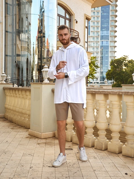 Пляжна чоловіча туніка сорочка біла штапель XXL - зображення 2