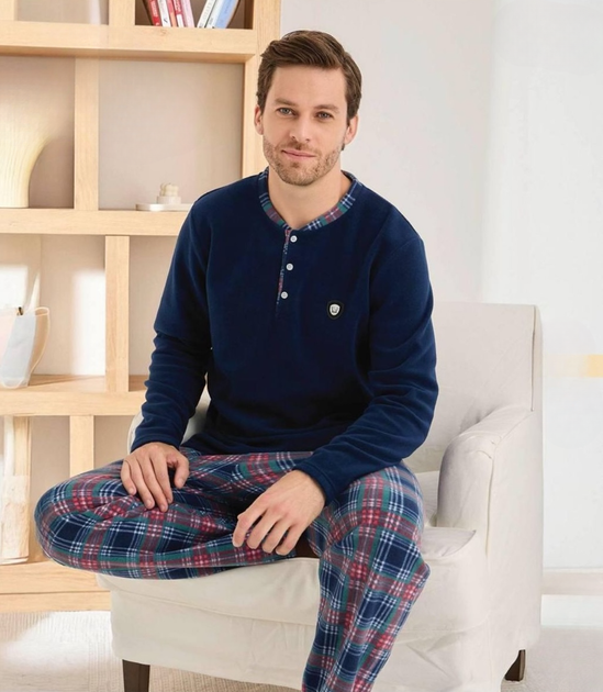 Тепла піжама чоловіча Pijamaʼn XXL polar флісова Темно-синій кофта зі штанами - Фото 1 Тепла піжама чоловіча Pijamaʼn XXL polar флісова Темно-синій кофта зі штанами - зображення 1