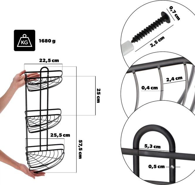 Полиця для ванної кімнати Kadax Kobuk K3881 57.5 х 25.5 см Чорна (5903699429044) - зображення 9