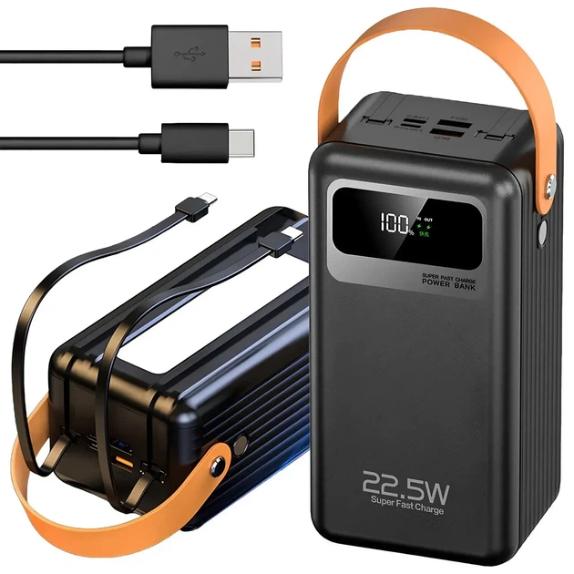 Power bank WUW TUGII Y106 60000 mAh зі швидкою зарядкою, дисплеєм та вбудованими кабелями 4xUSB Black - Фото 2 Power bank WUW TUGII Y106 60000 mAh зі швидкою зарядкою, дисплеєм та вбудованими кабелями 4xUSB Black - зображення 2