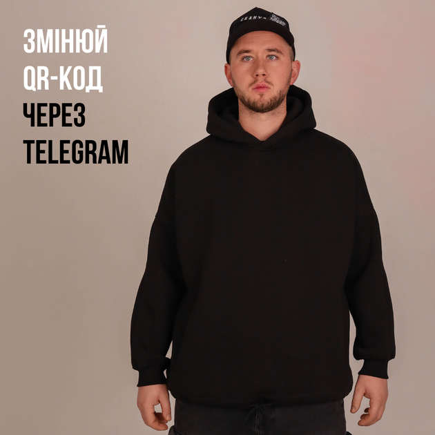 Чорне чоловіче худі Dido з QR-кодом і керуванням через Telegram-бот зі сповіщеннями оверсайз (376265) - зображення 2