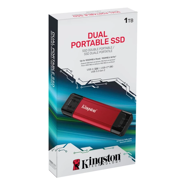 Накопичувач SSD USB Type-C 1TB Dual Portable Kingston (SPSD/1TB) - Фото 4 Накопичувач SSD USB Type-C 1TB Dual Portable Kingston (SPSD/1TB) - изображение 4