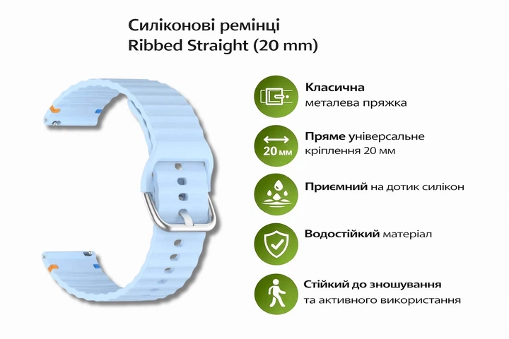Ремешок BeCover Ribbed Straight 20mm для Samsung Galaxy Watch 7 40/44mm/7 FE/6/6 Classic/5/5 Pro/4/4 Classic/Watch 3 41mm Light Blue (BC_714847) - изображение 4