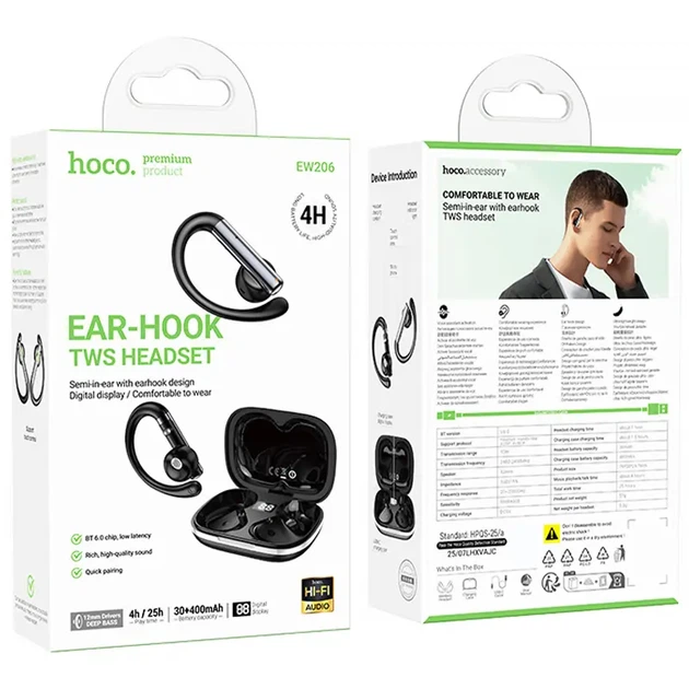 Бездротові Bluetooth навушники Hoco EW206 Mist sport Black - изображение 4