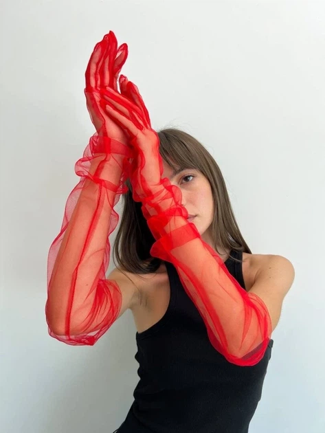 Фатинові довгі рукавички однотонні honey fashion accessories one size (S/M/L) червоний (7-21) - Фото 2 Фатинові довгі рукавички однотонні honey fashion accessories one size (S/M/L) червоний (7-21) - изображение 2