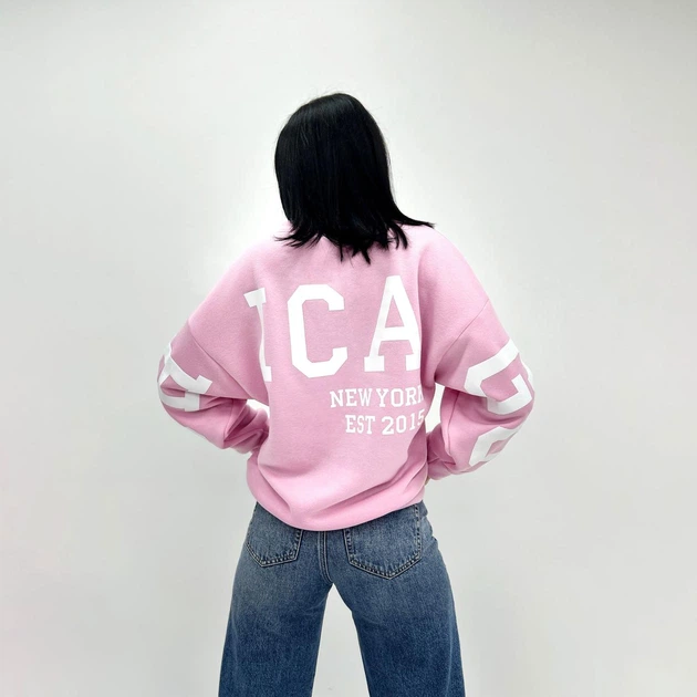 Тепла жіноча кофта батник на флісі з принтом на спині 42-44, Рожевий - зображення 2