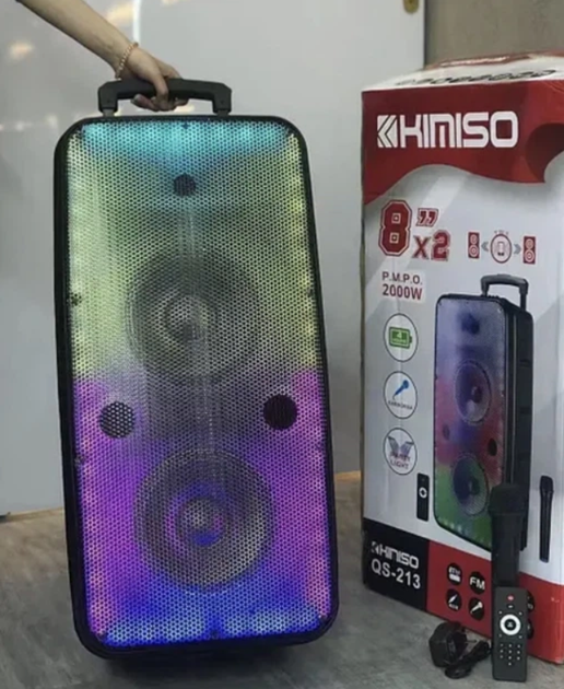 Акустична система KIMISO QS-213, портативна, потужна, 2 низькочастотні динаміки 8", Bluetooth, до 7 годин роботи - Фото 2 Акустична система KIMISO QS-213, портативна, потужна, 2 низькочастотні динаміки 8", Bluetooth, до 7 годин роботи - зображення 2