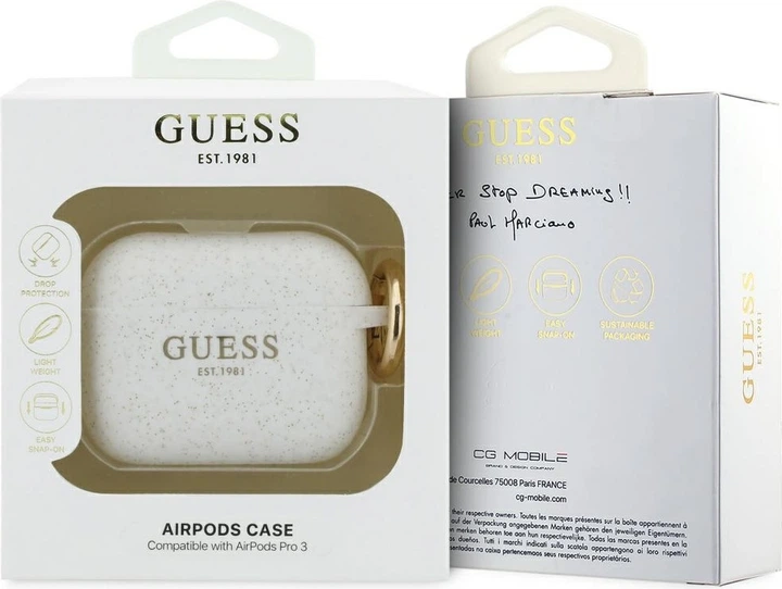 Чохол Guess Silicone Glitter Ring для Apple AirPods Pro 3 White (GUAP3SGGEH) - зображення 4