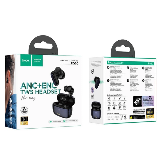 Bluetooth-гарнітура Hoco EQ20 Rhym, Стерео, Чорний - 593206 - Фото 6 Bluetooth-гарнітура Hoco EQ20 Rhym, Стерео, Чорний - 593206 - зображення 6