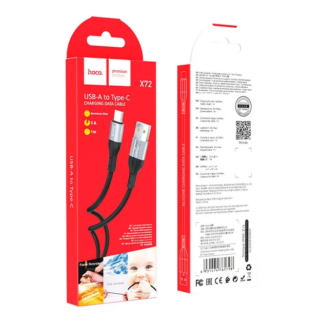 USB кабель Hoco X72, Type-C, 1.0 м., Чорний - 251474 - Фото 2 USB кабель Hoco X72, Type-C, 1.0 м., Чорний - 251474 - зображення 2