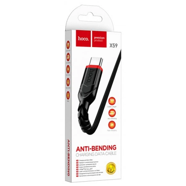 USB кабель Hoco X59, Type-C, 2.0 м., Чорний - 401476 - зображення 2