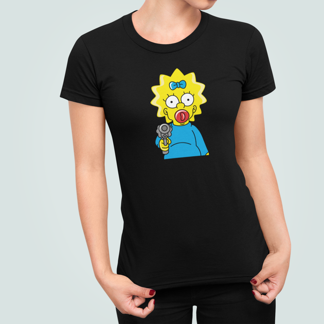 Женская футболка Stedman с принтом Мэгги Симпсон Maggie Simpson Руки вверх Черный M - Фото 1 Женская футболка Stedman с принтом Мэгги Симпсон Maggie Simpson Руки вверх Черный M - изображение 1