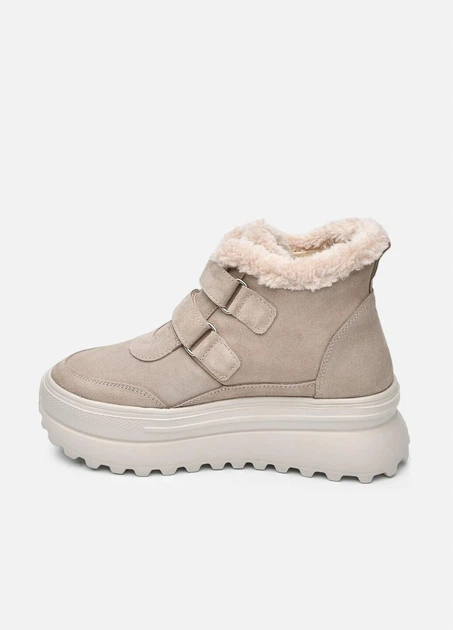 Женские короткие зимние замшевые ботинки PARADIZE SHOES бежевого цвета с белой меховой опушкой на высокой подошве 36 размер (стелька 23,4 см) - Фото 4 Женские короткие зимние замшевые ботинки PARADIZE SHOES бежевого цвета с белой меховой опушкой на высокой подошве 36 размер (стелька 23,4 см) - изображение 4