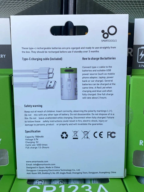 Аккумуляторы CR123A (16340) с разъемом TYPE-C (4 шт., 700 mAh, 3.7V) - изображение 5