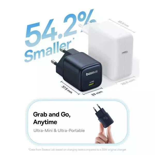 Мережевий зарядний пристрій 45W Baseus PicoGo GaN6 Type-C Fast Charger P10176800123-00 швидка зарядка QC3.0/PD3.0 Black - зображення 8