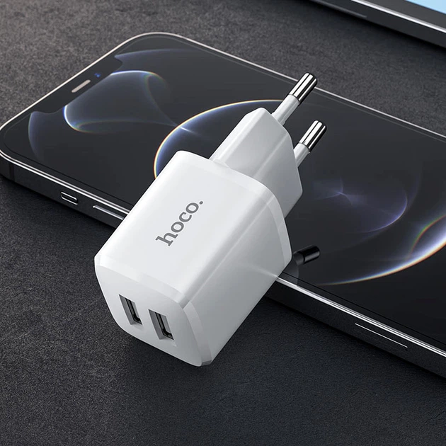 Зарядний пристрій Hoco N8 2 порту USB 2.4A для телефонів планшетів навушників швидке безпечне заряджання біле - Фото 6 Зарядний пристрій Hoco N8 2 порту USB 2.4A для телефонів планшетів навушників швидке безпечне заряджання біле - зображення 6