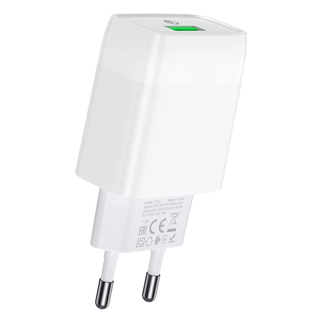 Мережевий зарядний пристрій Hoco C72Q 18W для смартфонів та планшетів з USB портом швидка зарядка QC3.0 2A біле - Фото 2 Мережевий зарядний пристрій Hoco C72Q 18W для смартфонів та планшетів з USB портом швидка зарядка QC3.0 2A біле - зображення 2