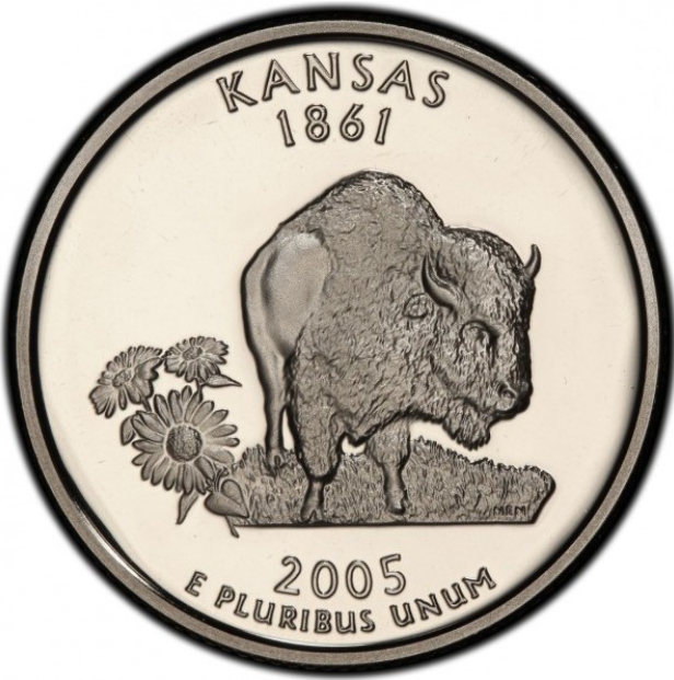 Монета 25 центів (квотер) США 2005 P BU "Штати і території - Канзас". Kansas State (quarter) - Фото 2 Монета 25 центів (квотер) США 2005 P BU "Штати і території - Канзас". Kansas State (quarter) - изображение 2