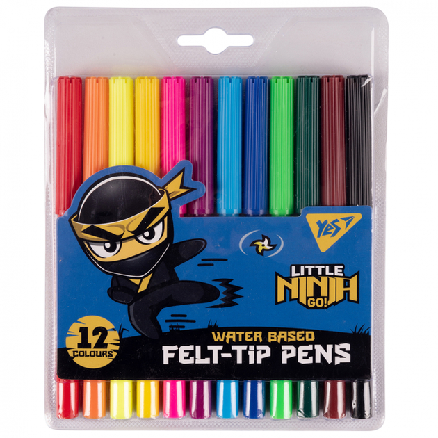 Фломастери Yes 12 кольорів Ninja - Фото 1 Фломастери Yes 12 кольорів Ninja - зображення 1