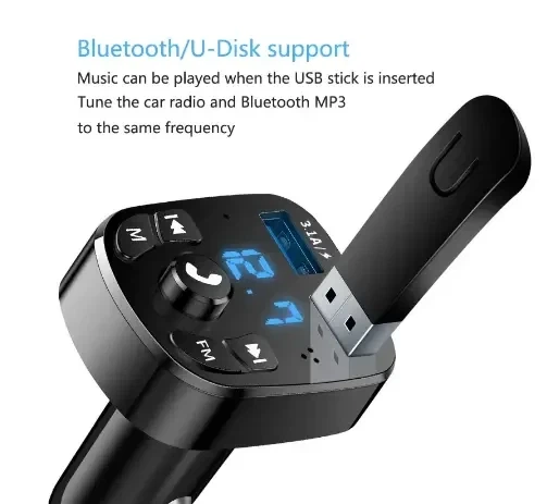 Автомобільний MP3-плеєр з двома USB-портами, швидкий зарядний пристрій, FM-приймач Bluetooth - зображення 2