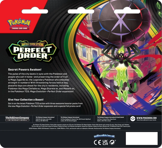 Набір доповнень Pokemon TCG: Mega Evolution - Perfect Order - 3-Pack Blister Bundle - Chikorita 12 шт (196214136854) - зображення 2