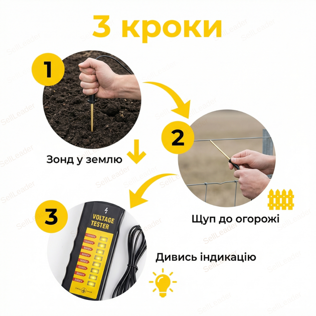 Тестер напряжения 12000V для електропастуха вольтметр без батарей для скота индикатор неон провод лента - Фото 8 Тестер напряжения 12000V для електропастуха вольтметр без батарей для скота индикатор неон провод лента - изображение 8