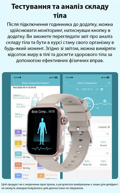 Жіночий смарт-годинник здоров'я Lemfo ET570 з тонометром, глюкометром, вимірюванням рівня кисню в крові та вимірюванням температури тіла та ЕКГ - зображення 13
