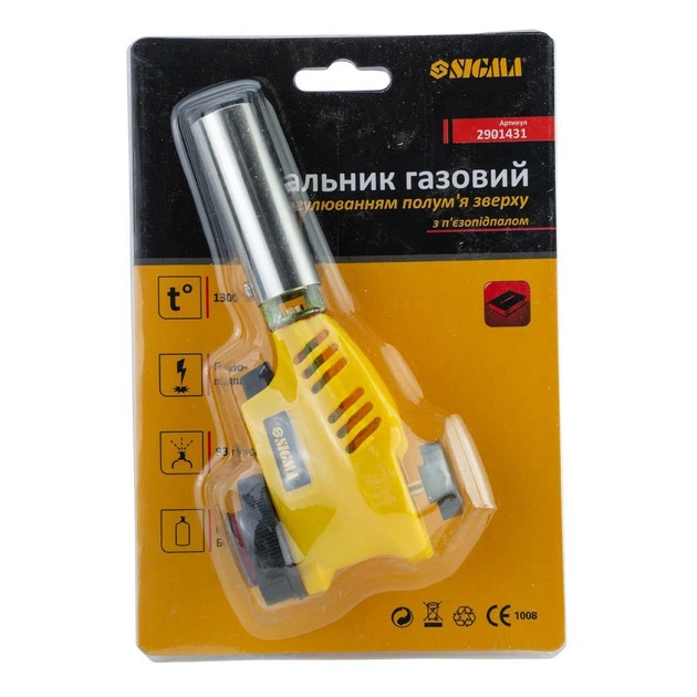 Газовий паяльник Sigma з регулюванням полум'я зверху і п'єзопідпалом 20мм 153мм (m514099) - зображення 3