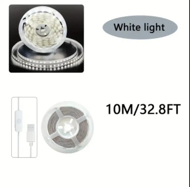Светодиодная 10м LED лента с кнопкой, USB 5V, лента для подсветки комнат, поверхностей - изображение 2