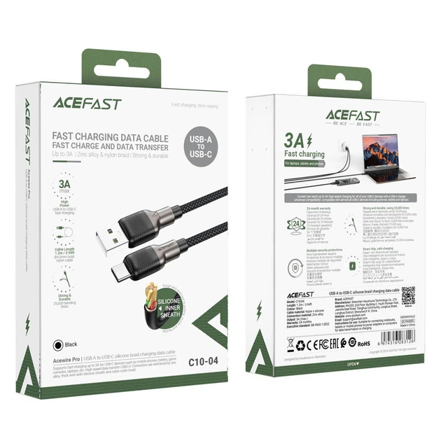 USB кабель AceFast C10-04, Type-C, 1.2 м., Чорний - 452597 - Фото 7 USB кабель AceFast C10-04, Type-C, 1.2 м., Чорний - 452597 - зображення 7