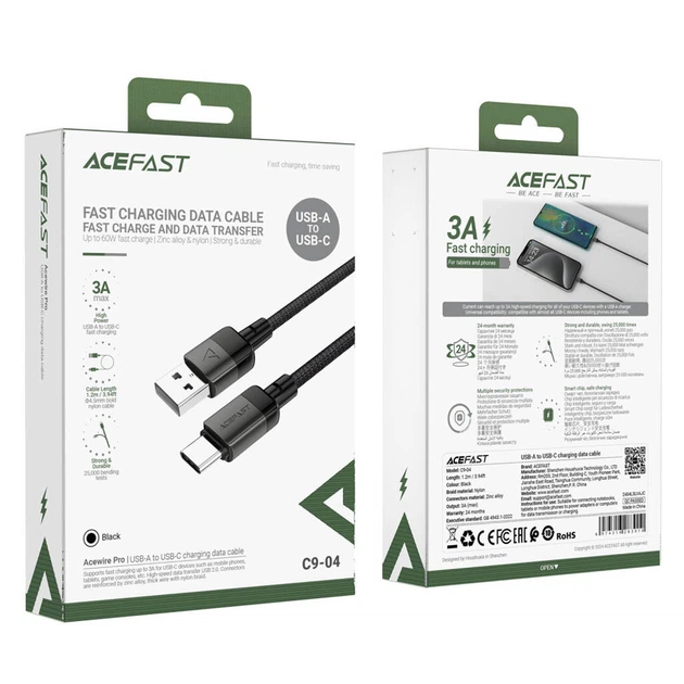 USB кабель AceFast C9-04, Type-C, 1.2 м., Черный - 449953 - изображение 7