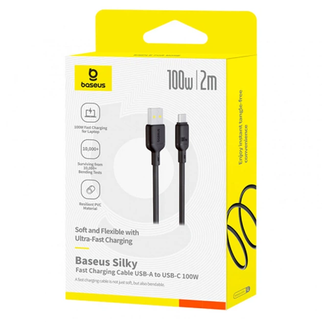 USB кабель Baseus P10377703113-01 Silky, Type-C, 2.0 м., Черный - 565566 - изображение 5