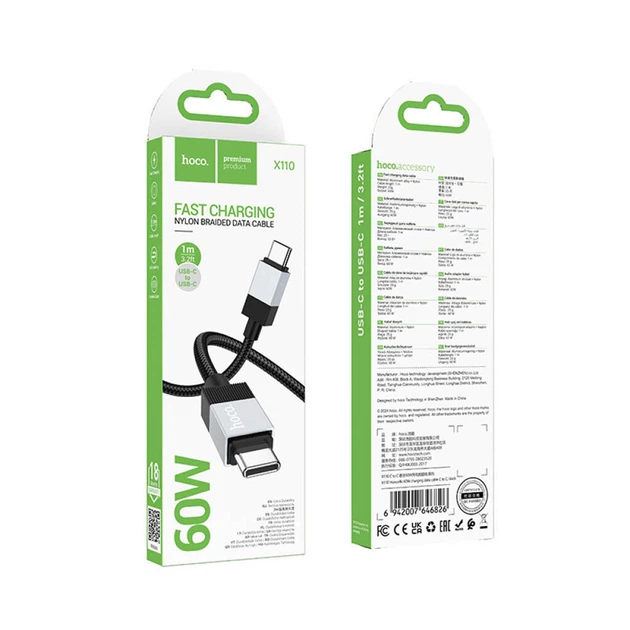 USB кабель Hoco X110 Honorific, Type-C, 1.0 м., Чорний - 573924 - зображення 5