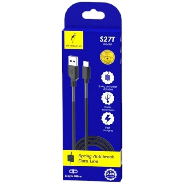 USB кабель SkyDolphin S27L Spring Anti-Brake, Type-C, 1.0 м., Чорний - 542588 - Фото 2 USB кабель SkyDolphin S27L Spring Anti-Brake, Type-C, 1.0 м., Чорний - 542588 - зображення 2